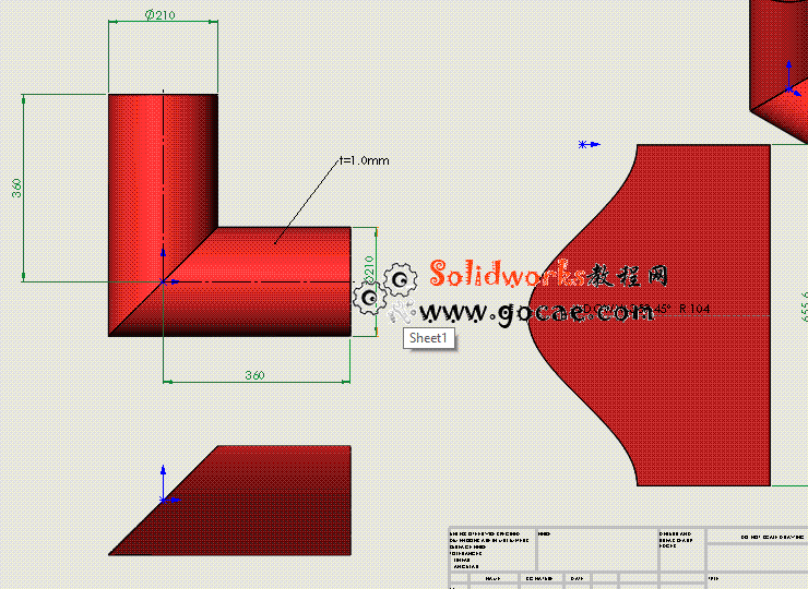 每日一练70两节等径圆柱弯头solidworks薄板放样钣金视频教程