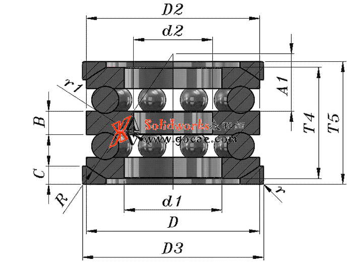 solidworks 标准件 #60 推力球轴承[54000U] GB/T 301-1995 solidworks 3D模型 三维零件库 标准查询